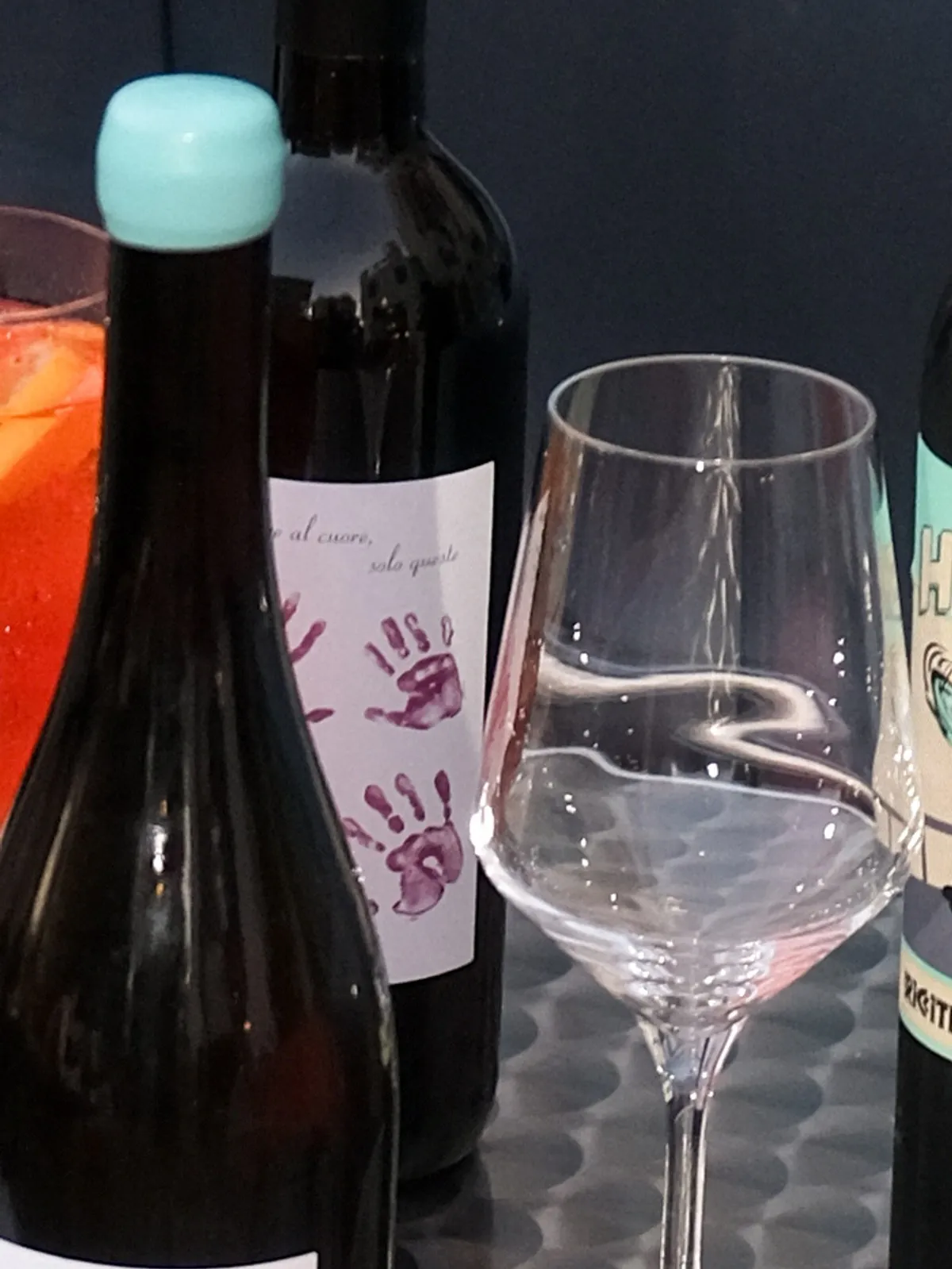 A bottle of Monte Dall'Ora Corvina · Corvinone · Rondinella on the lit shelf at Filomena in Larnaca